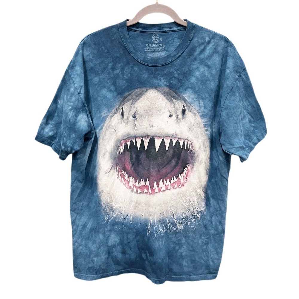 The Mountain Great White Shark Blue Tie Dye Graphic T-Shirt XL Mens Womens